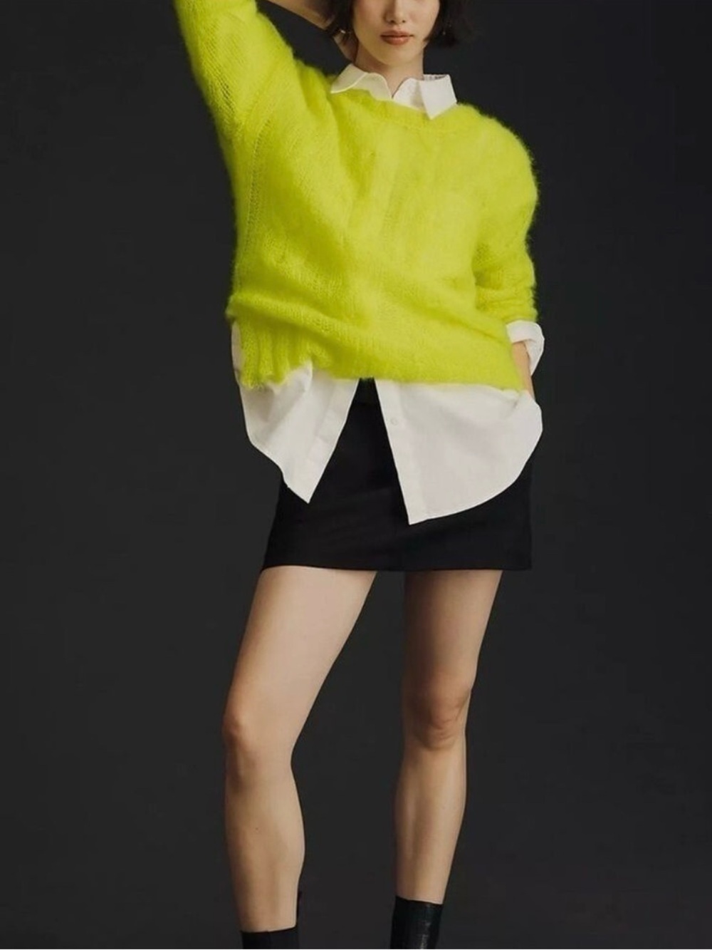 Anthropologie The Posey Stitchy Distressed Sweater Small neon green cable knit